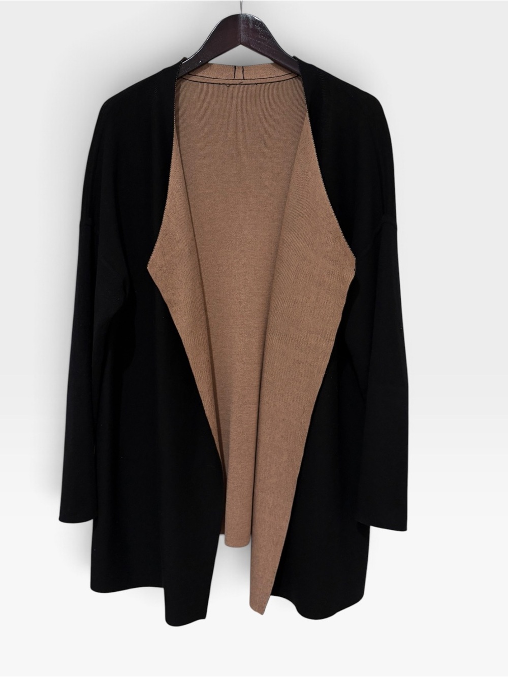 Eileen Fisher Reversible Silk Organic Cotton Cascading Cardigan Black Clay